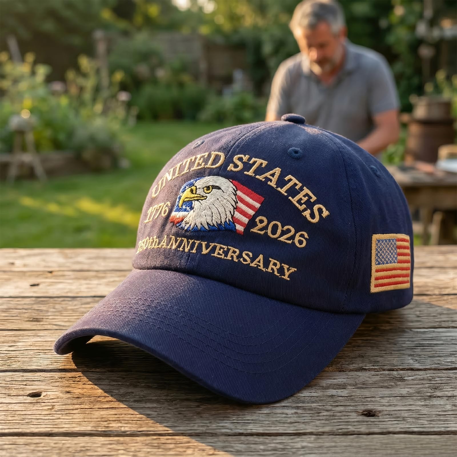250th Anniversary USA Hat, Adjustable Embroidered Patriotic Retro Washed Base... gallery