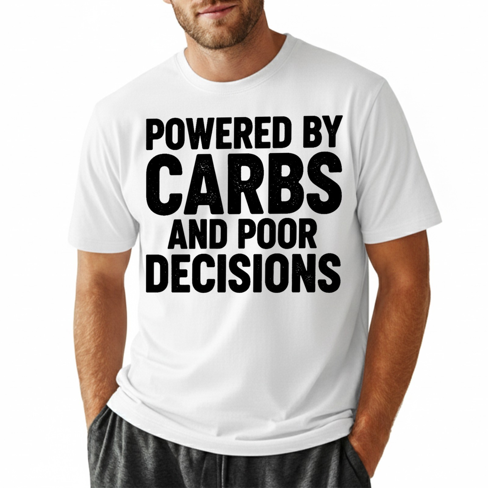 Funny Food T-Shirt Powered By Carbs & Poor Decisions Fast Food Sarcastic Tee gallery