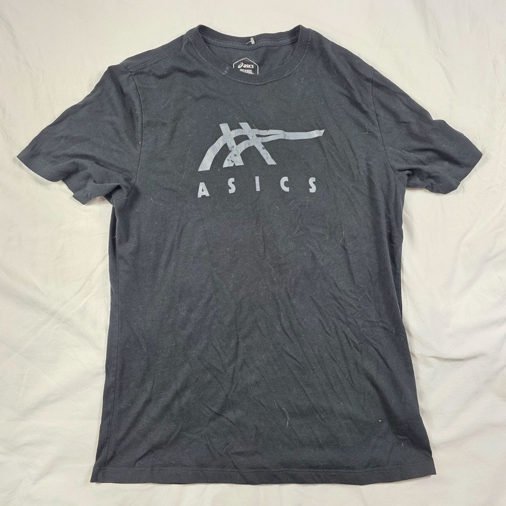 Asics Mens Logo Graphic Tee Medium Black Casual Short Sleeve T-Shirt Lightweight