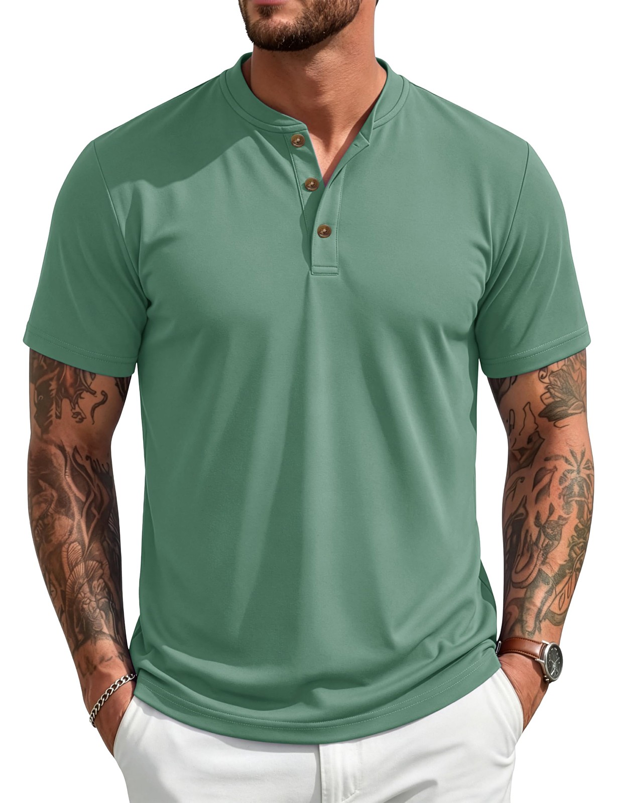 Men's Henley Short Sleeve Shirt UPF 80+ Lightweight Moisture Wicking Summer Tops gallery