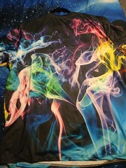 Stretch Shirt Graphic Multi Color Smoke Design Unique And Hard To Find. Fits Sma