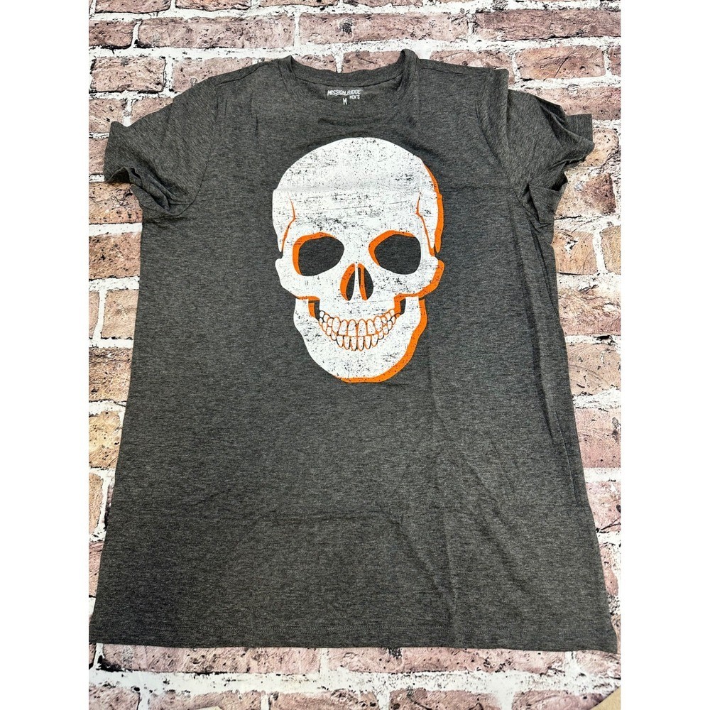 Mission Ridge Mens Medium T-Shirt Gray White Orange Skull Graphic Tee gallery