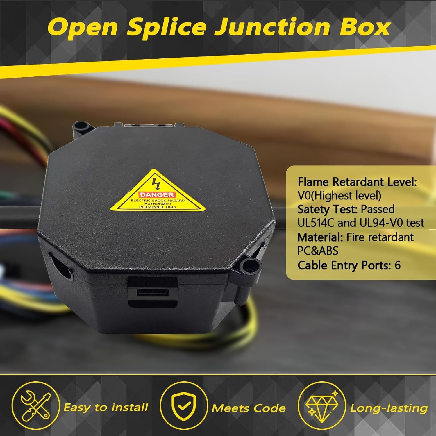 Effortless Installation Black Junction Box 4-Pack with V0 Flame Resistance