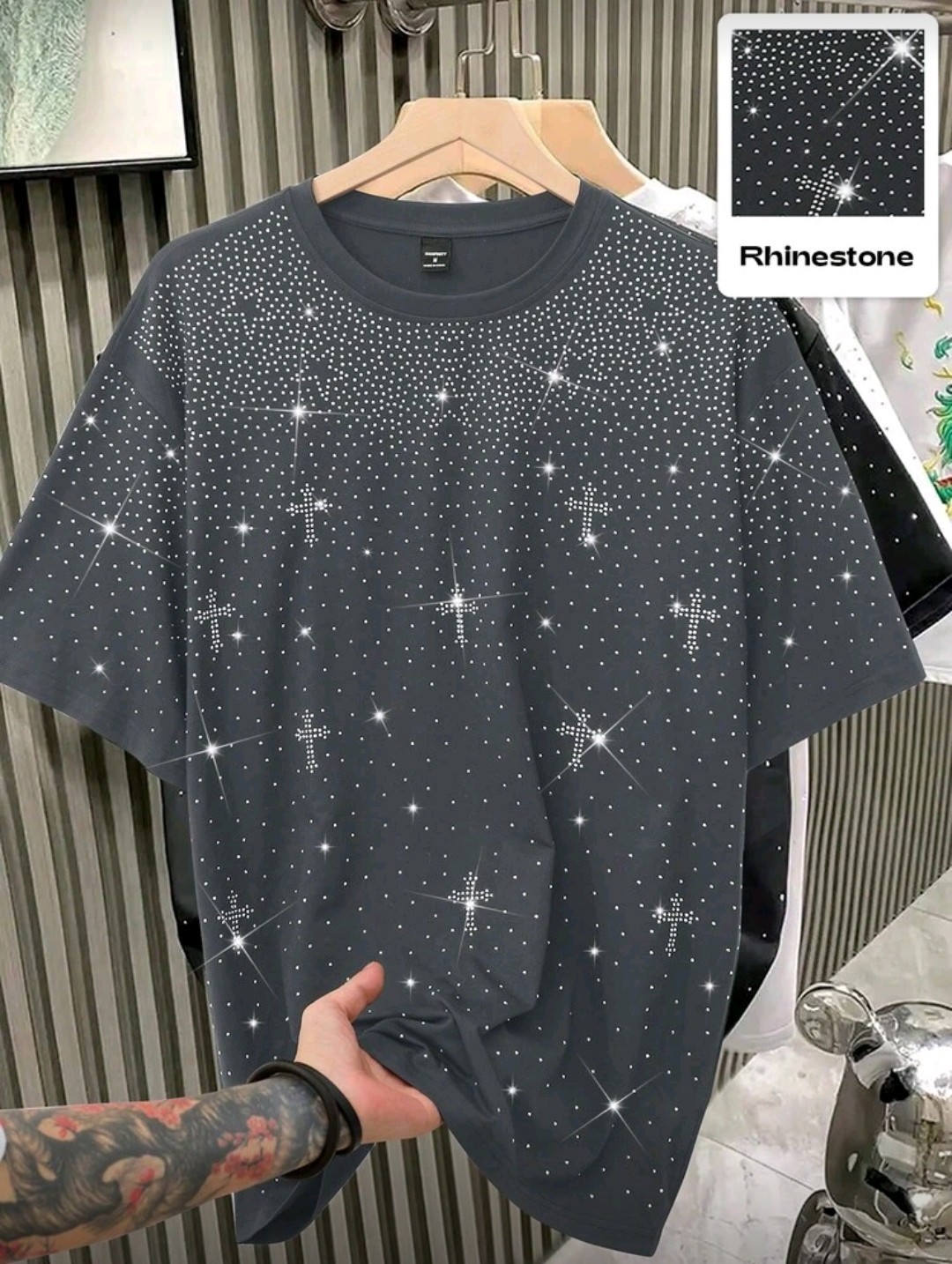 New Men Women Luxury Diamond Crosses Stars Rhinestones Fashion T-Shirt 7 Colors gallery