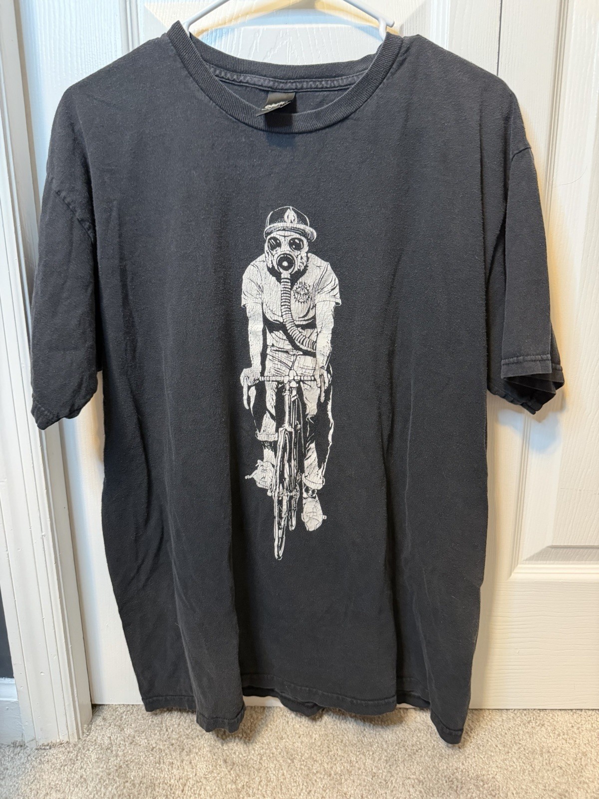 Vintage Obey Guy On Bike Gas Mask Shirt Large Y2K Grunge Bicycling Black BG6 gallery