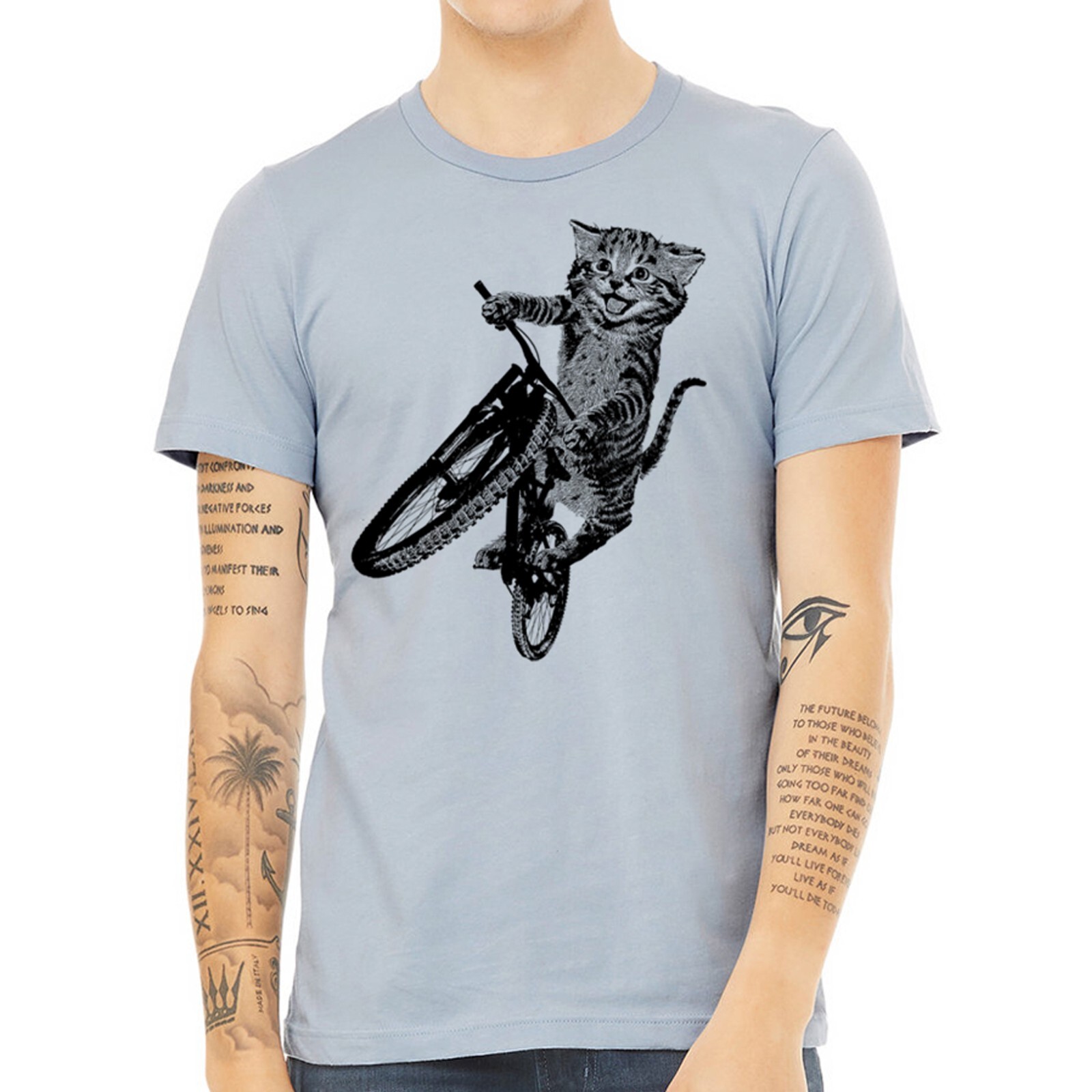 Cat Riding a Bicycle men's Tshirt- Kitten Wheelie Tee shirt- Eco Friendly gallery