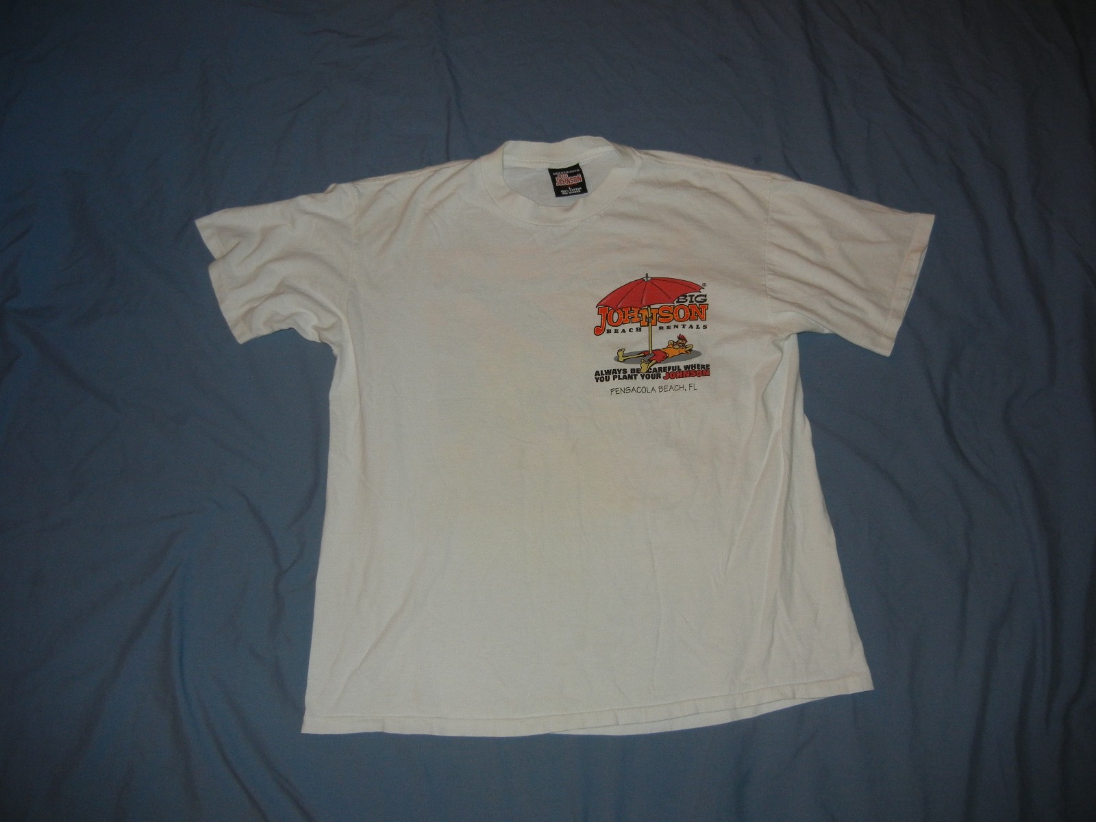 VTG Big JOHNSON t-shirt Beach Rentals LG white humor sex gallery