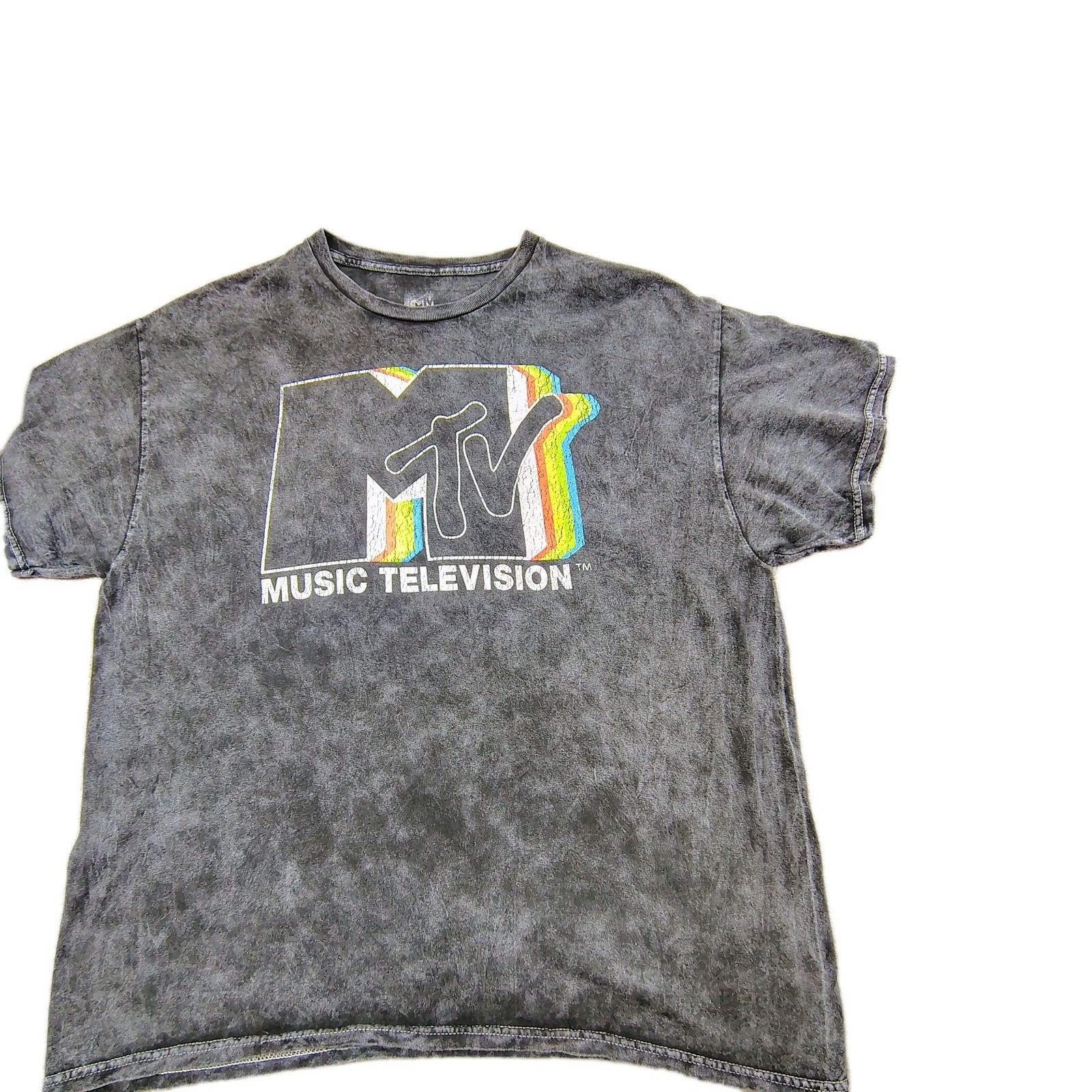 MTV *Music Television* T-Shirt size Large Vintage Graphic Logo Black Acid Wash gallery