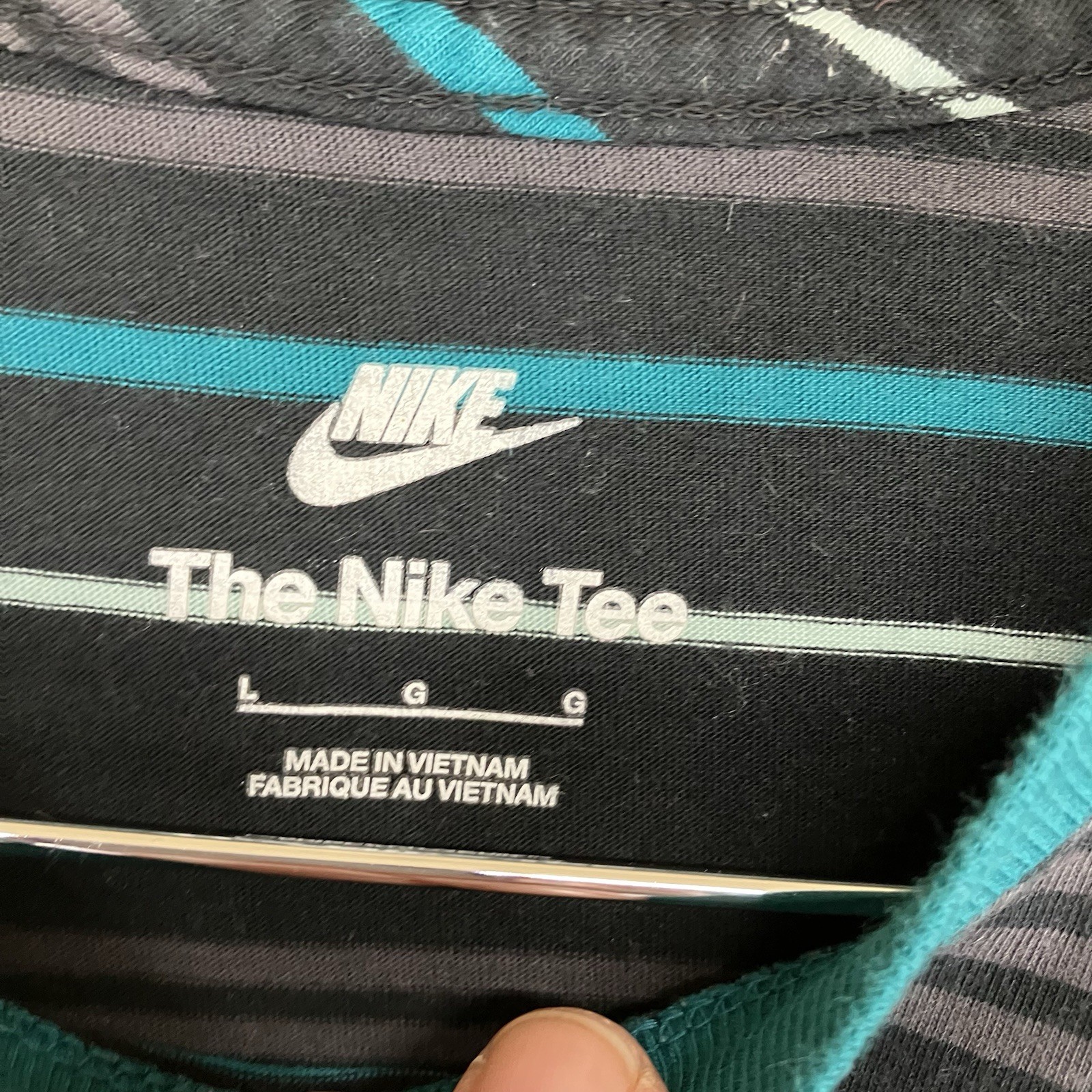 Nike Mens Striped Short Sleeve Ringer T-Shirt Blue Teal Cotton Large FD1358-451 gallery