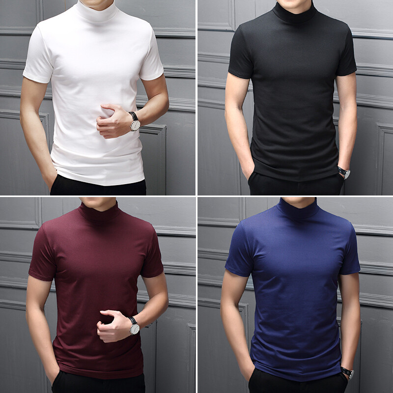 Mens High Neck T Shirt Stretch Turtle Casual Short Sleeve Slim Top gallery