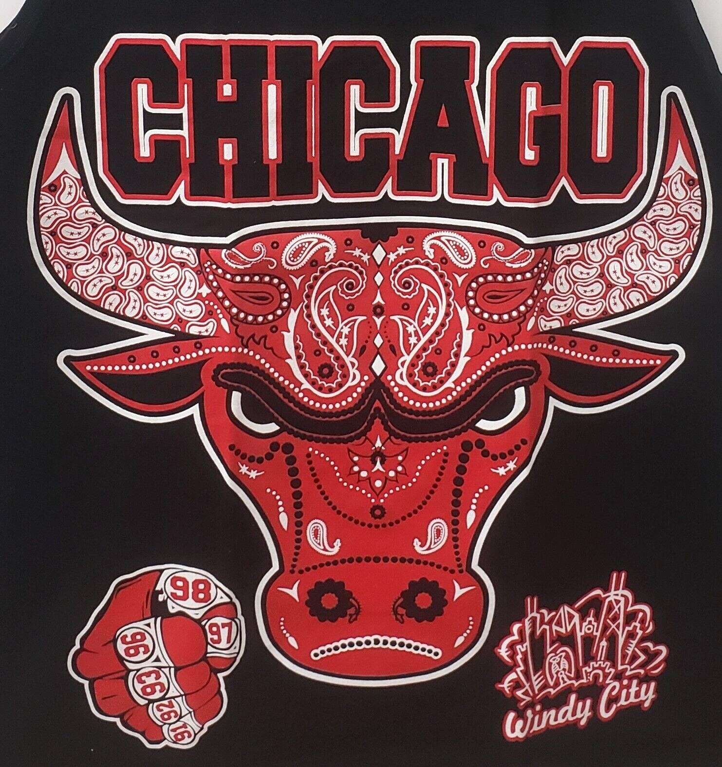 Chicago T-shirt Chi Town Windy City Bulls Paisley Rings Tee Men's Black New gallery