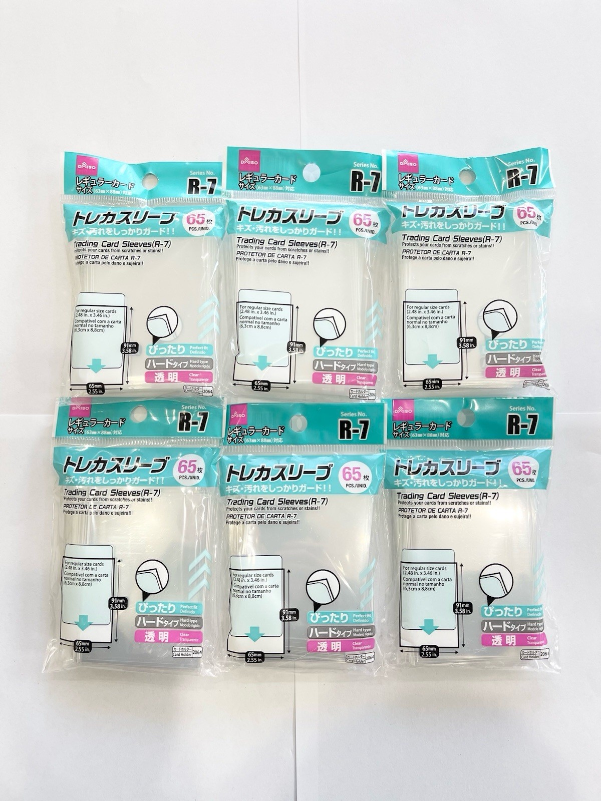 6 Pack Daiso Trading Card Sleeve R-7 Regular Size 65 Sleeves each for Pokemon