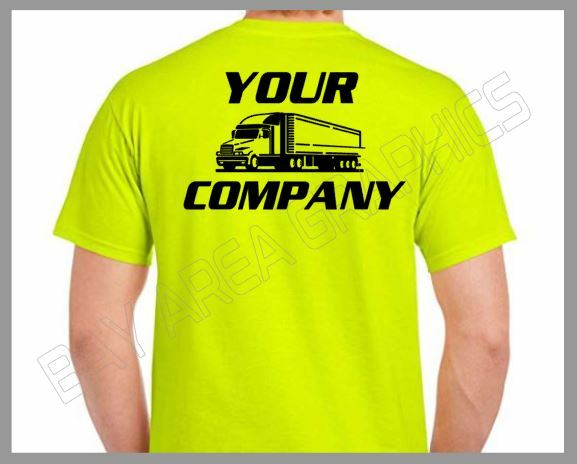 HI-VISIBILITY T-SHIRT SAFETY YELLOW CUSTOM DESIGN/TEXT FRONT&BACK BLACK DESIGN gallery