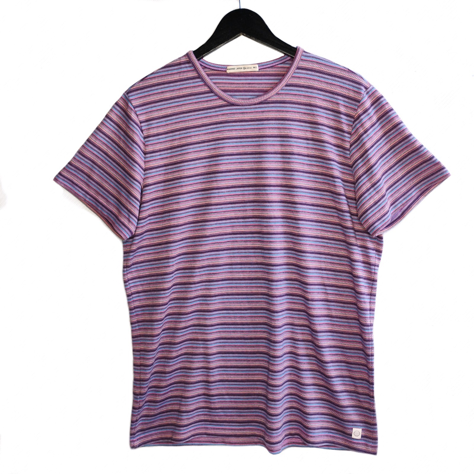 Marine Layer Men’s Re-Spun Crew T-Shirt M/L Multicolored Striped Stretch Crew