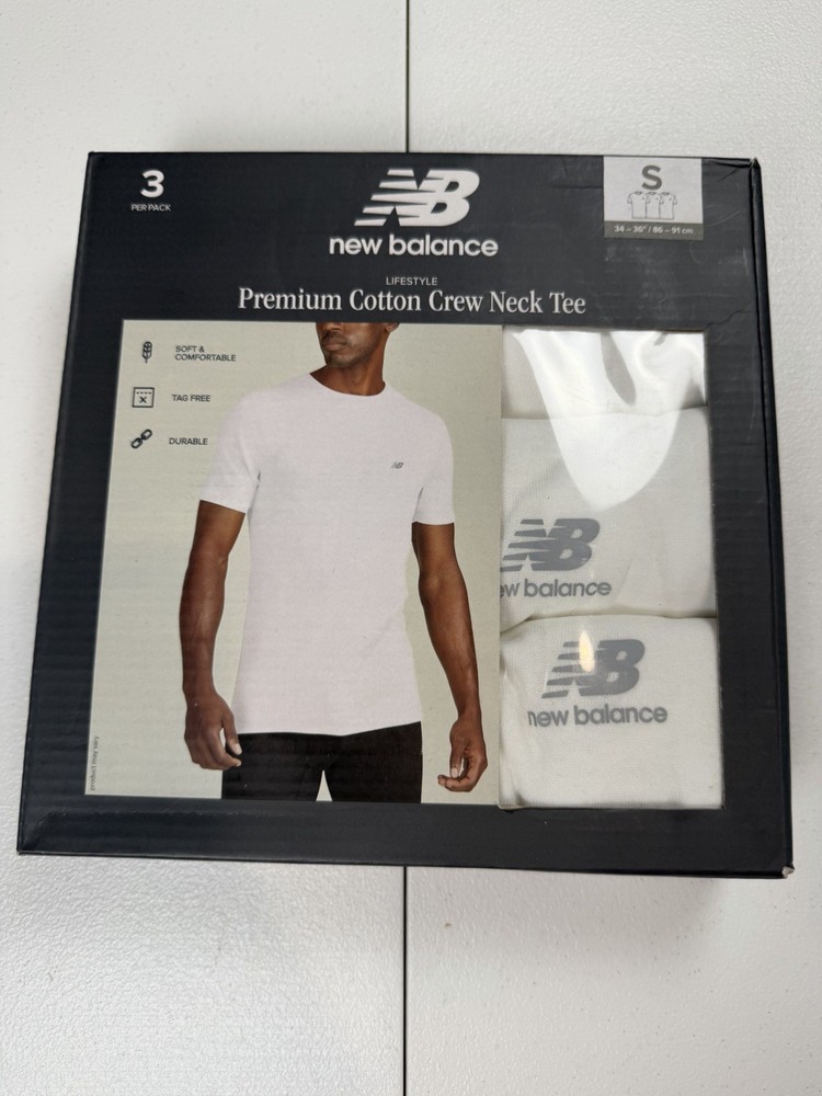 New Balance Men’s Size Small 3 Pack White Tag Free Cotton Crew Neck Tee NIB