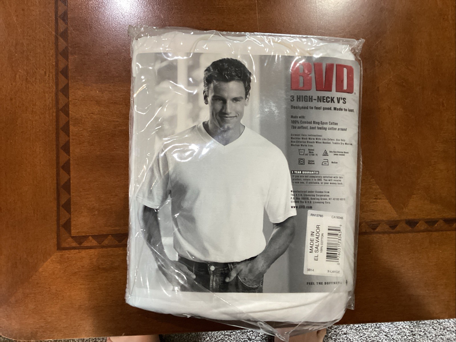 Brand New Vintage BVD High Neck V White T Shirt Size XL (46-48) 3-pack NOS gallery