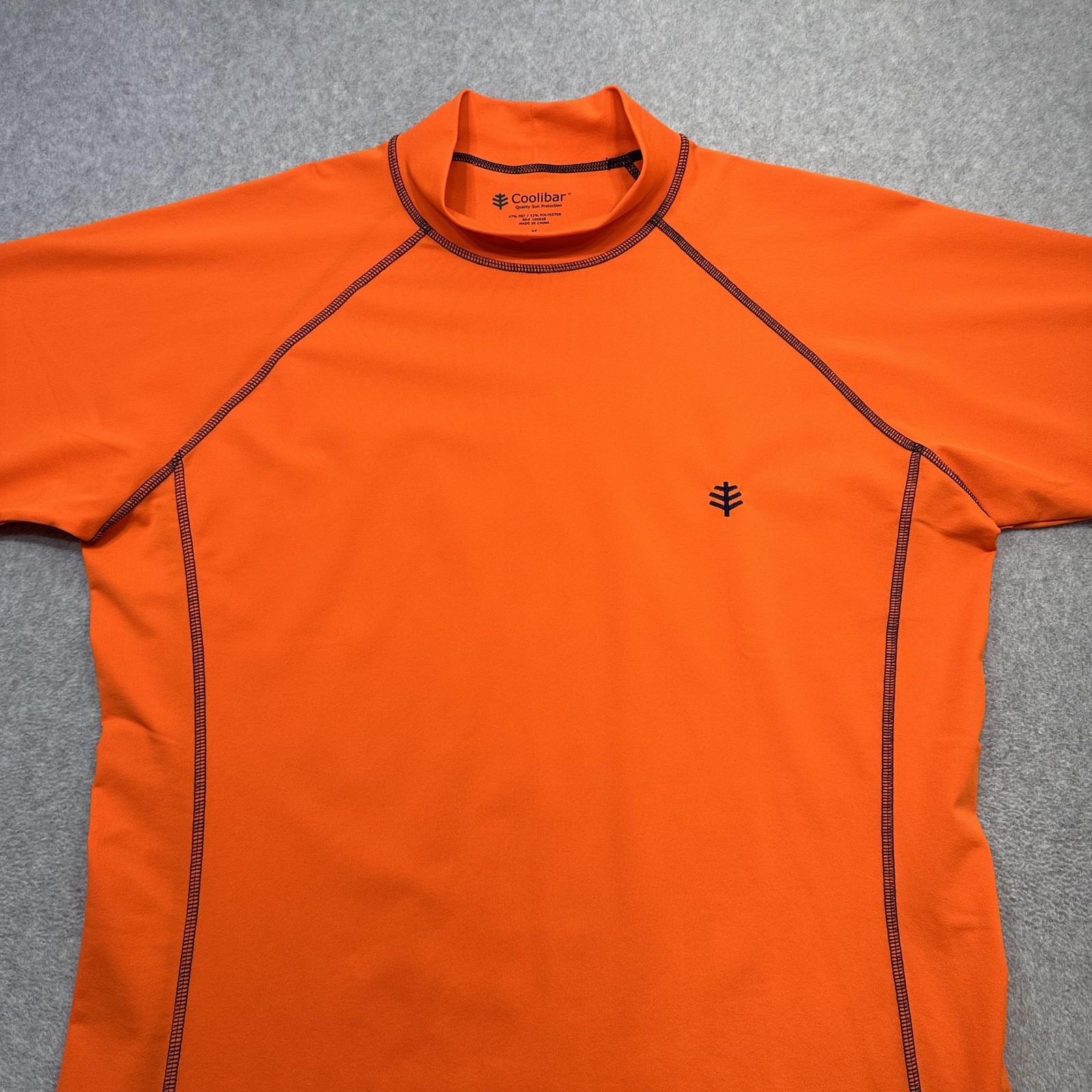 Coolibar Shirt Mens Medium Orange UPF 50+ Swim Rash Guard Mock Neck Short Sleeve gallery