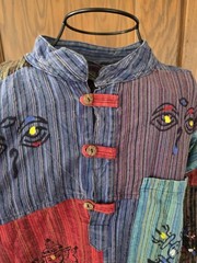 SHOPOHOLIC Patchwork Colorful Cotton Shirt XXL hand painted hippie inspired mens