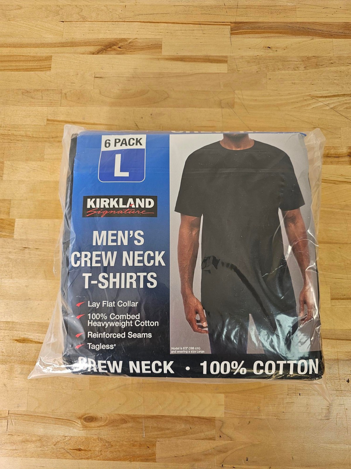 L / LARGE - BLACK - 6 PACK - Kirkland Signature Men’s Crew Neck Cotton Shirts gallery