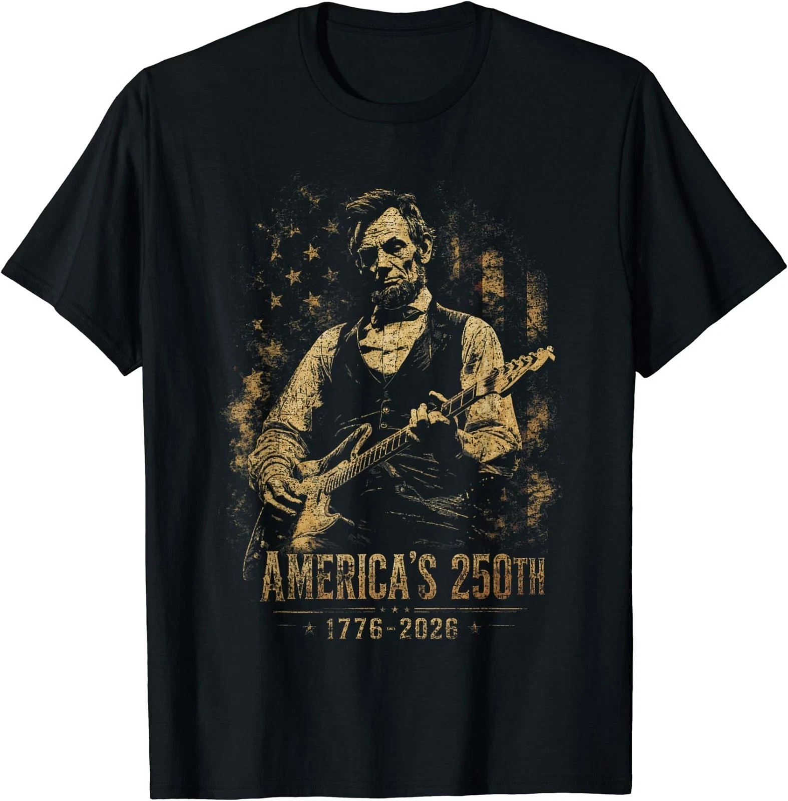 America’s 250th Abraham-Lincoln Playing Guitar Retro Vintage T-Shirt