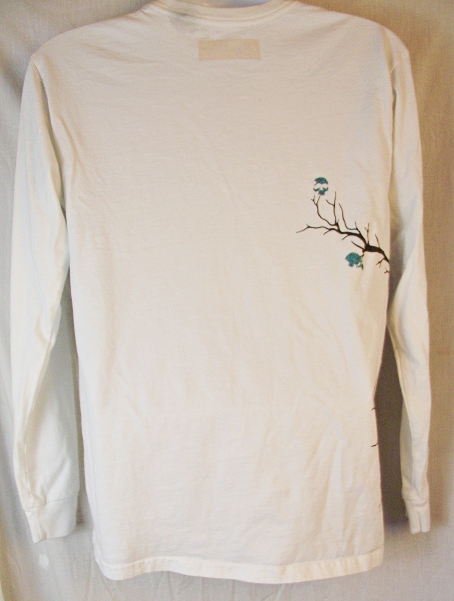 STREETWEAR Reigning Fury Mens Long Sleeve Tee White Glitter Skulls Branches Med gallery