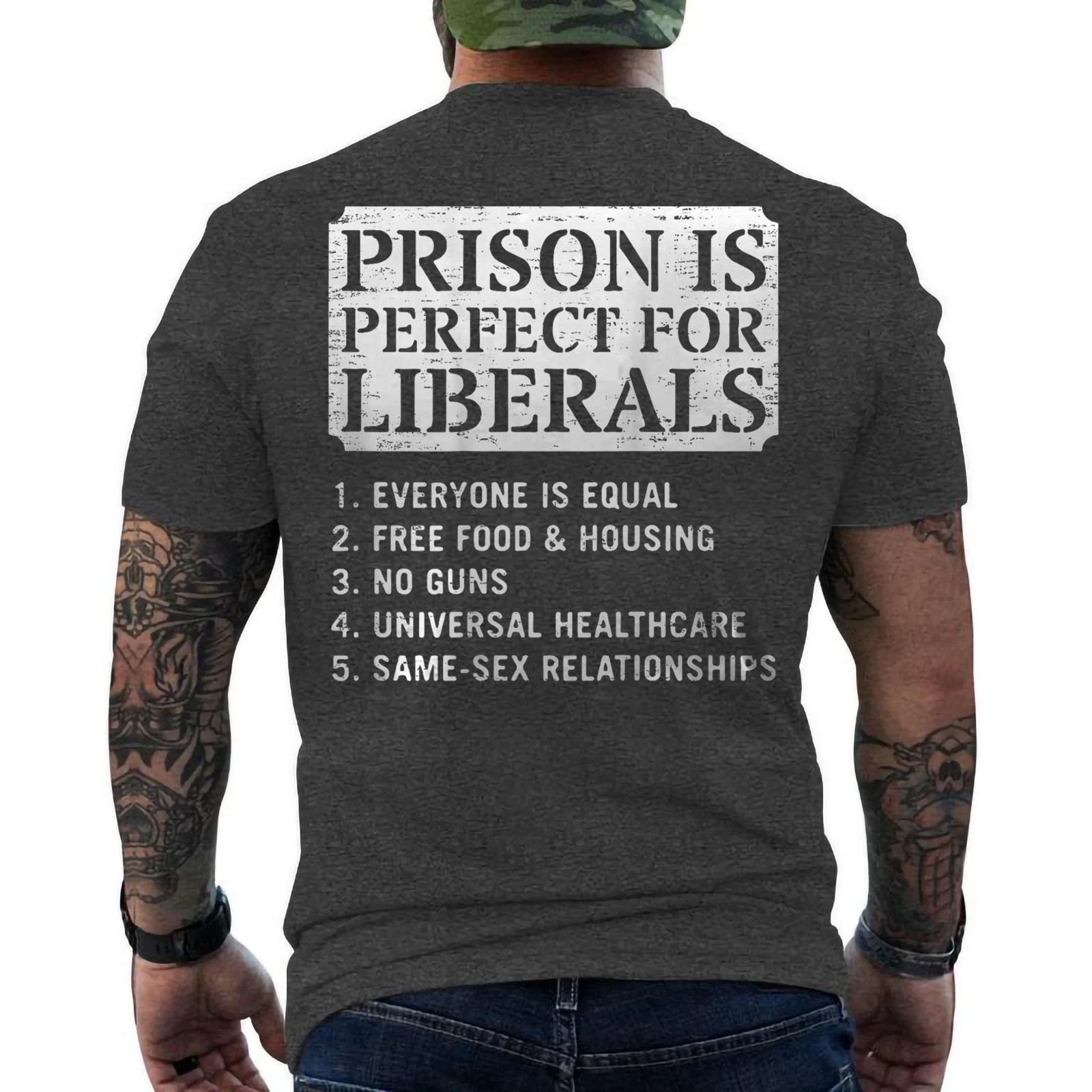 Prison is Perfect for Liberals Anti Liberal Quote Retro ON BACK T-Shirt gallery