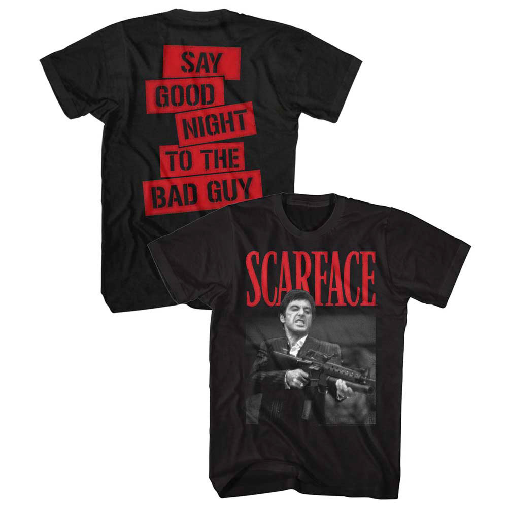 Scarface Tony Montana Say Goodnight to the Bad Guy Slogan Men’s T Shirt Pacino