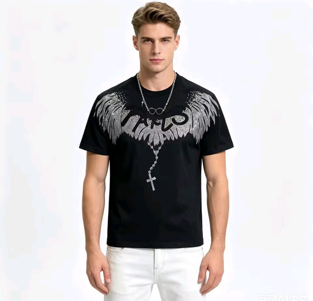 New Men Luxury Diamond Wings Rhinestones Fashion T-Shirt High Quality gallery