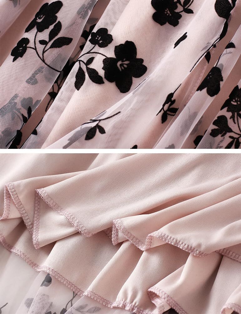 Floral Skirts for Women Midi Length High Waisted A Line Cute Teens Mesh Tutu ... gallery