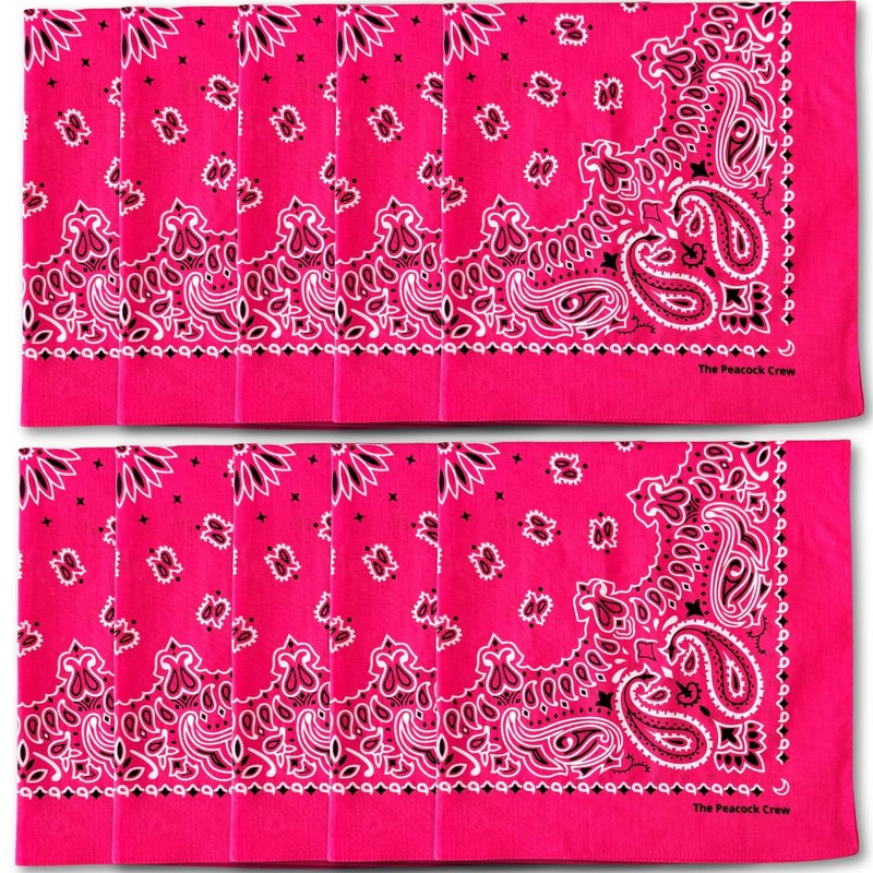10 Pack Pink Bandanas in Premium Soft Cotton for Men and Women