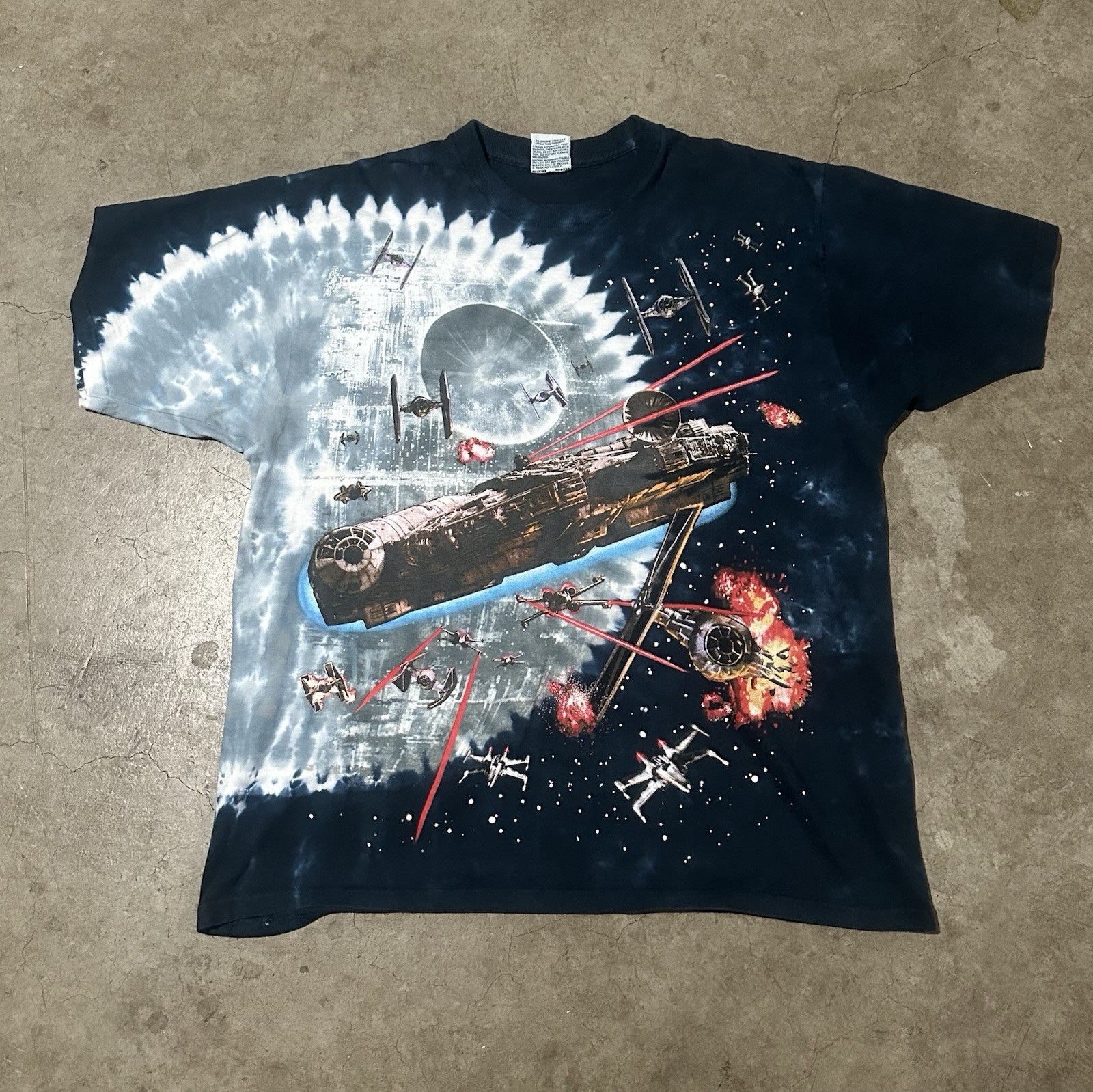 Vintage 1997 Star Wars Liquid Blue AOP Shirt Millennium Falcon Death Star Large