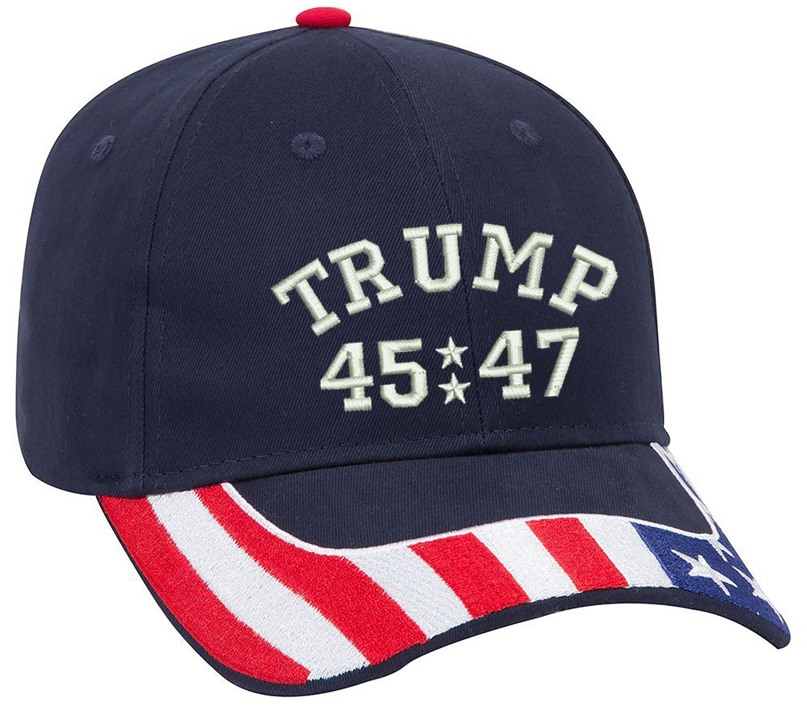 Trump 45/47 Embroidered One Size Fits All Structured US Flag Hat gallery