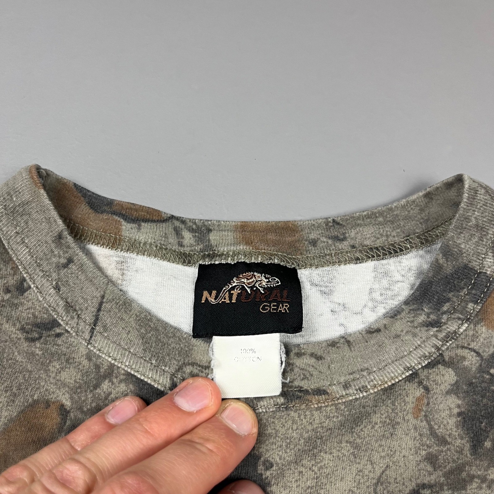 VTG Natural Gear Pocket T-Shirt Mens XL Brown Tan Camo Bark Hunting Short Sleeve gallery
