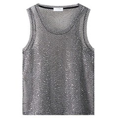 Glitter Sheer See Through Fishnet Tank Top for Men Sexy Mesh Vest Grey