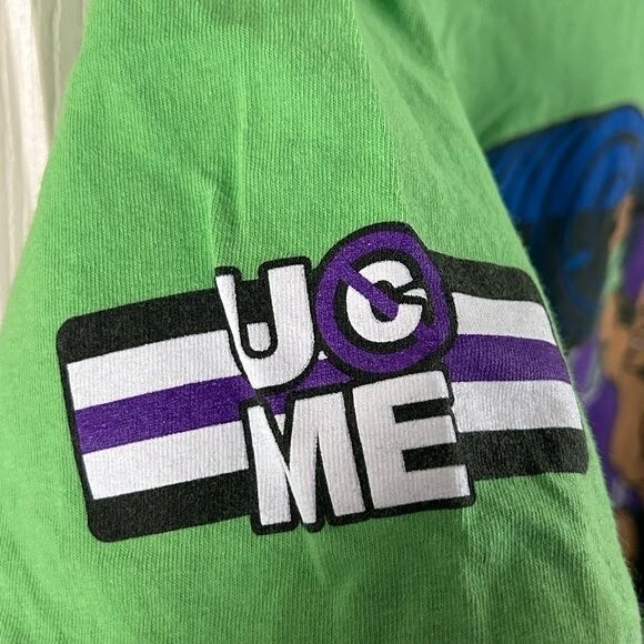 WWE Wrestling Authentic Respect Lime Green Never Give Up Graphic T-Shirt Sz Med gallery