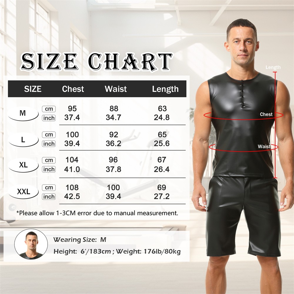 Mens Casual Sleeveless Vest Black Pvc Leather Slim Fit Tank Tops Fitness T-shirt gallery