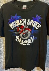Vintage BROKEN SPOKE SALOON Single Stitch Bike Week motorcycle L Daytona 90s GUC