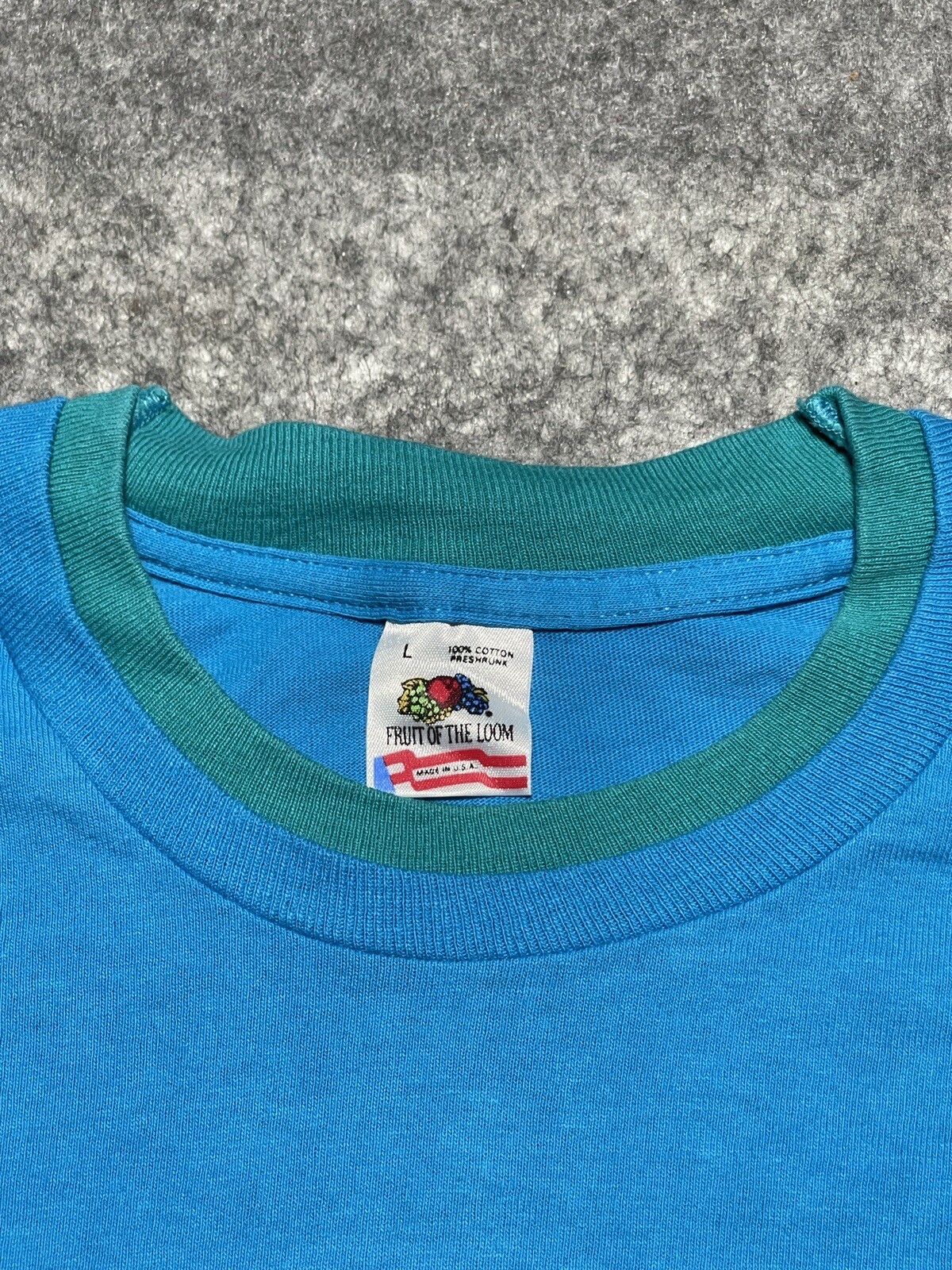 Vtg DISTRESSED Blue Single Stitch 1990's Shirt sleeve cuff collar Blank L Skate gallery