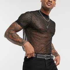1*Top Men Button-Down Shirts Casual Mesh Shirts Nightclub Party See Through Sexy