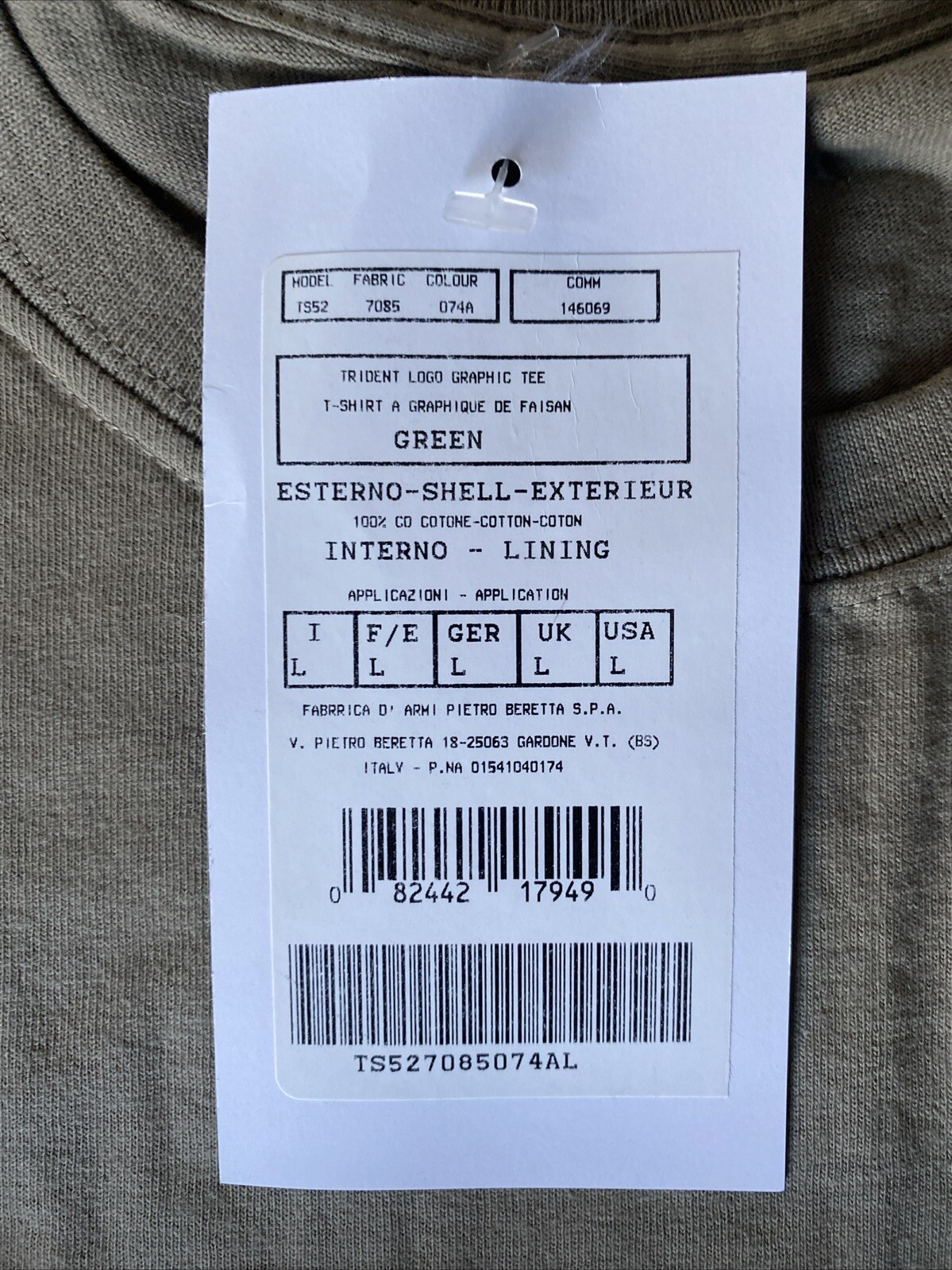 Beretta Trident Logo Graphic Tee USA Size L Color Green (light green/tan) gallery