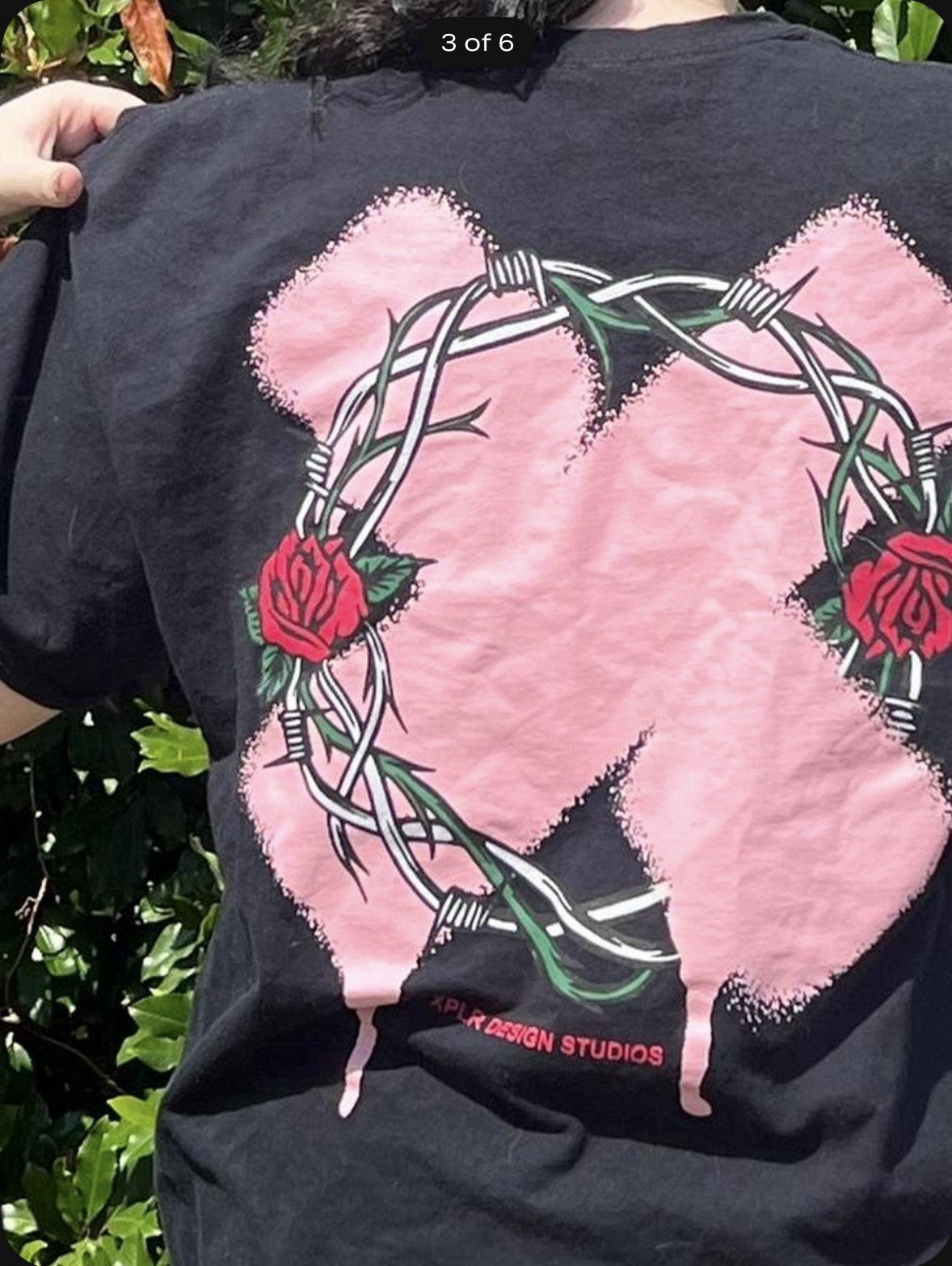 XPLR Design Studios Black XL Double-Sided Rose Graphic Crew Neck Cotton Tee gallery