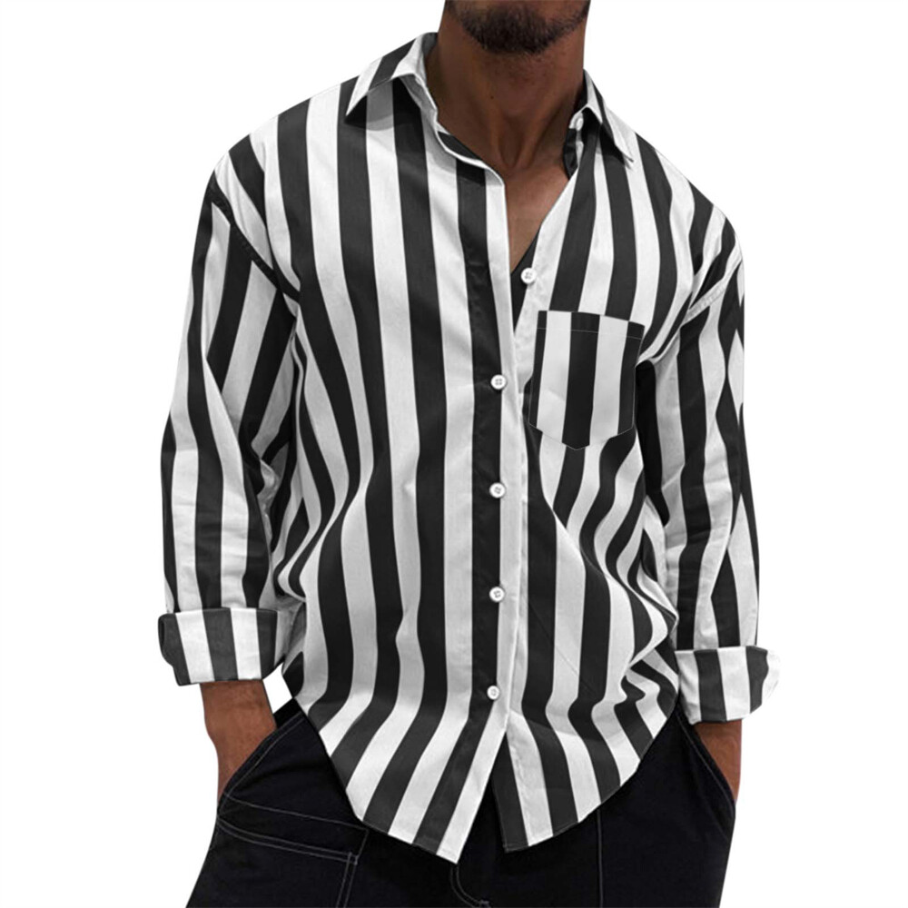 Men’s Stripes Shirt Casual Slim Shirts Long Sleeve Button Down Tops Blouse