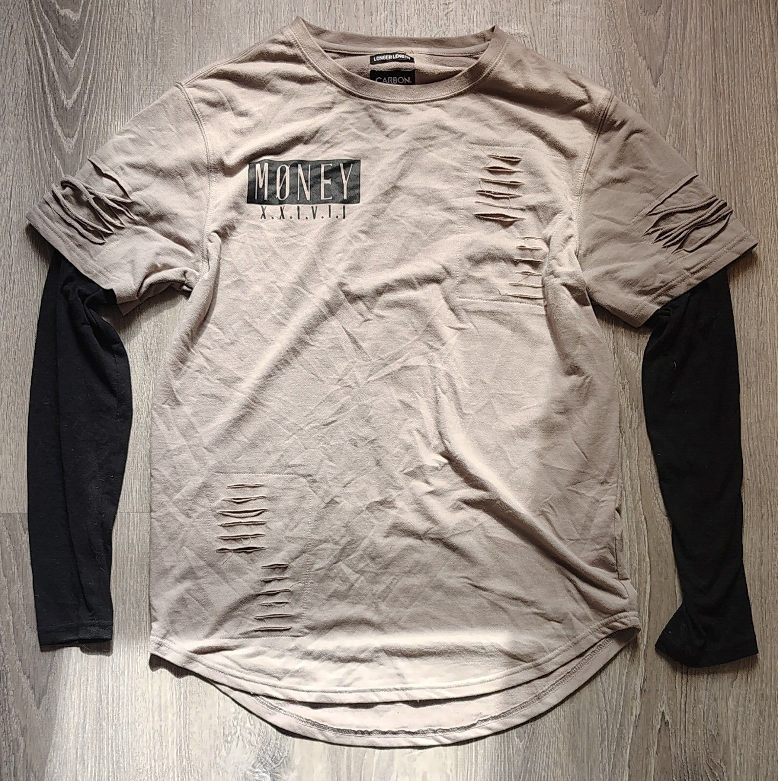 Carbon Men's Long Sleeve T-Shirt Medium Longer Length Layered Money Slash gallery