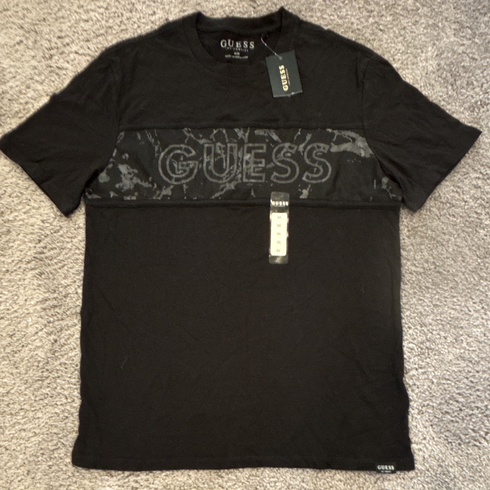 GUESS Atlas Fashion Crew Men’s Black Logo Cotton Jersey Crew Neck T-Shirt M