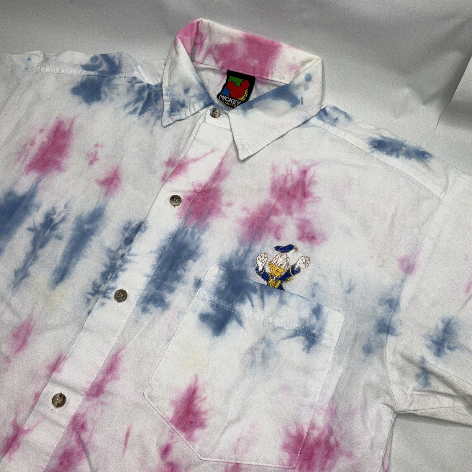 Vintage Disney Mickey Unlimited Shirt Sz M Donald Duck Tie Dye 90s Button Front gallery