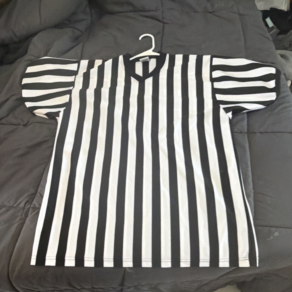 Alleson Athletic Men’s Referee Striped V-Neck T-Shirt Black White Size L