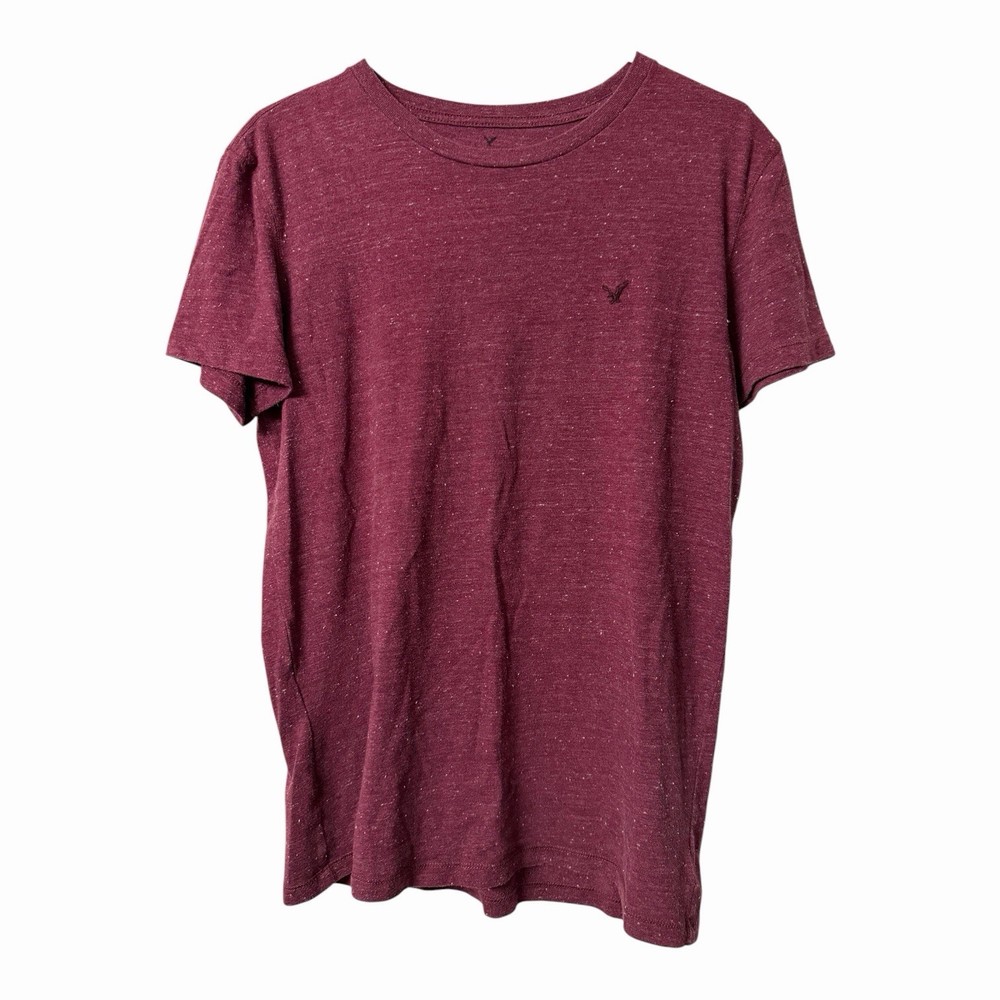 American Eagle Outfitters Burgundy Heathered Crew Neck Embroidered Logo Tee