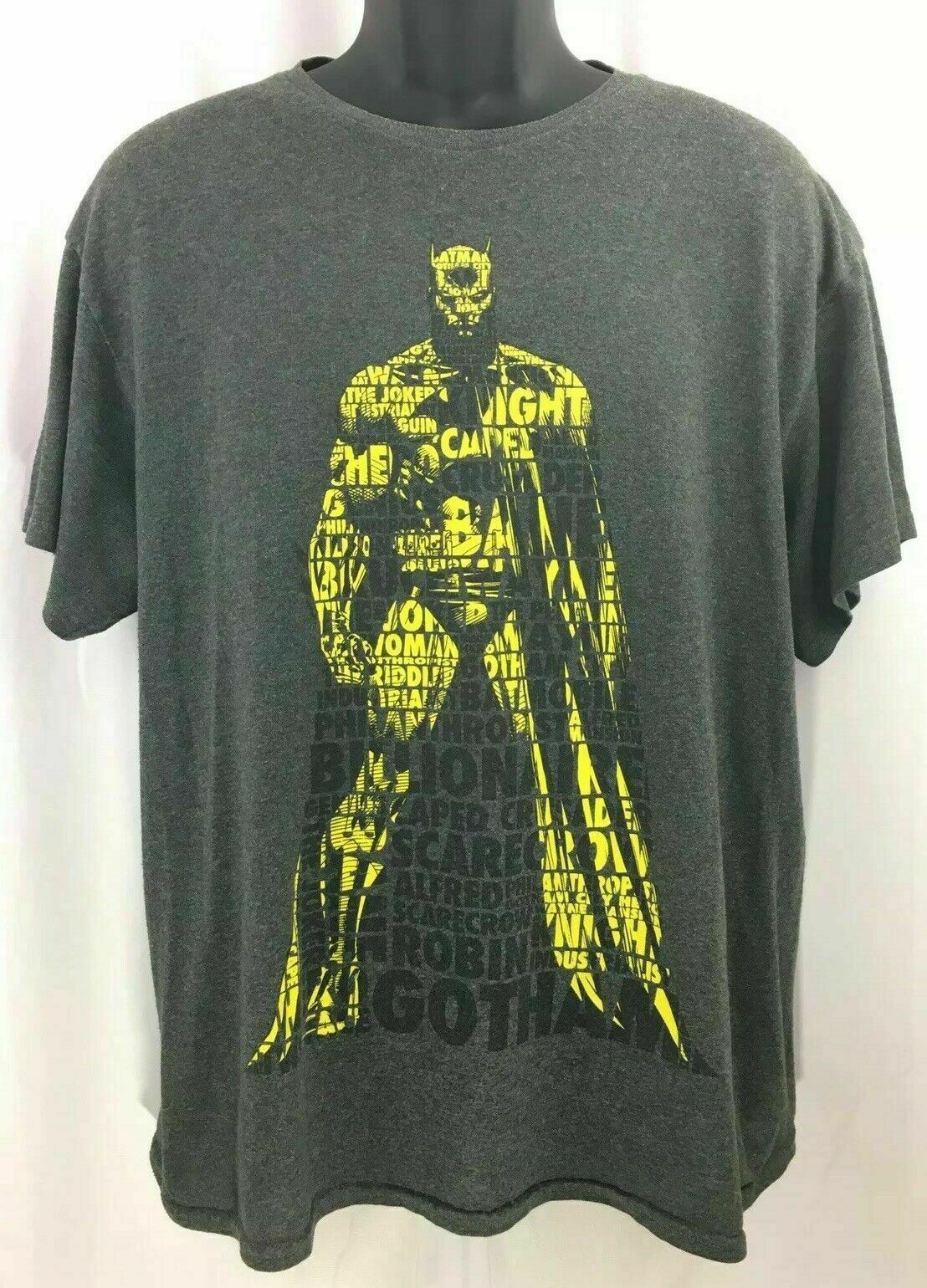Batman Dark Knight DC Comics Mens Graphic Tshirt Gray and Yellow Size Large gallery