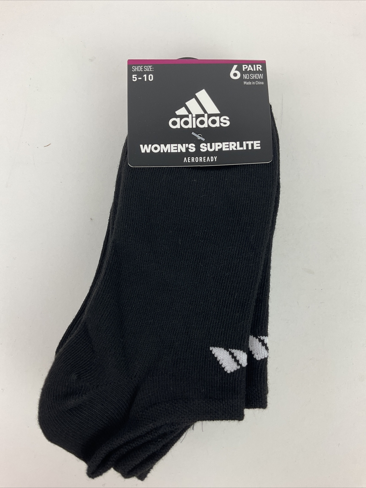 Adidas Women’s 6 Pairs  Aeroready  Black  No Show Socks  Shoe size 5-10