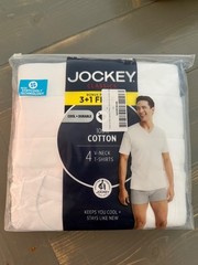 Jockey Mens Tagless V-Neck Undershirts 4-Pack StayCool Technology White M